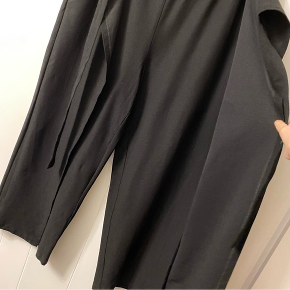 EILEEN Fisher Tie-Front Overlay Crop Pants Black Viscose Skirted Pull On - Picture 9 of 14
